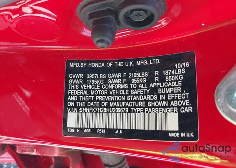 2017 Honda Civic Lx z USA, uszkodzony, nr VIN SHHFK7H28HU206679